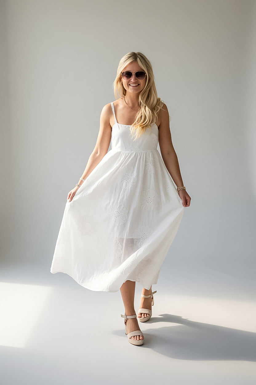 A Gentle Touch Off White Embroidered Maxi Dress