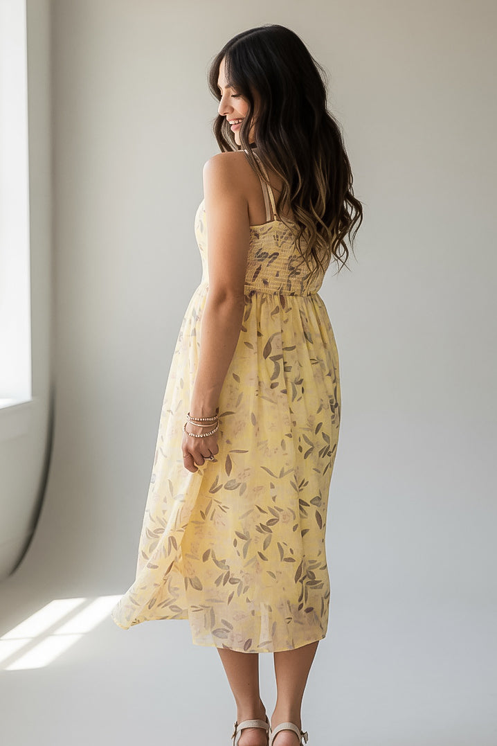 Tuscan Sunshine Yellow Floral Midi Dress