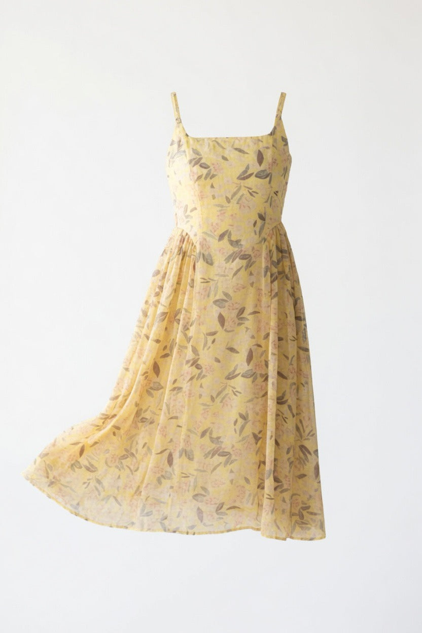 Tuscan Sunshine Yellow Floral Midi Dress