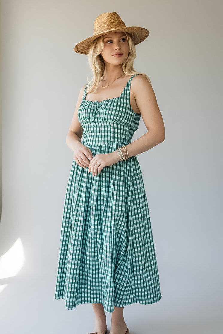 Just Imagine Green Gingham Midi Dress