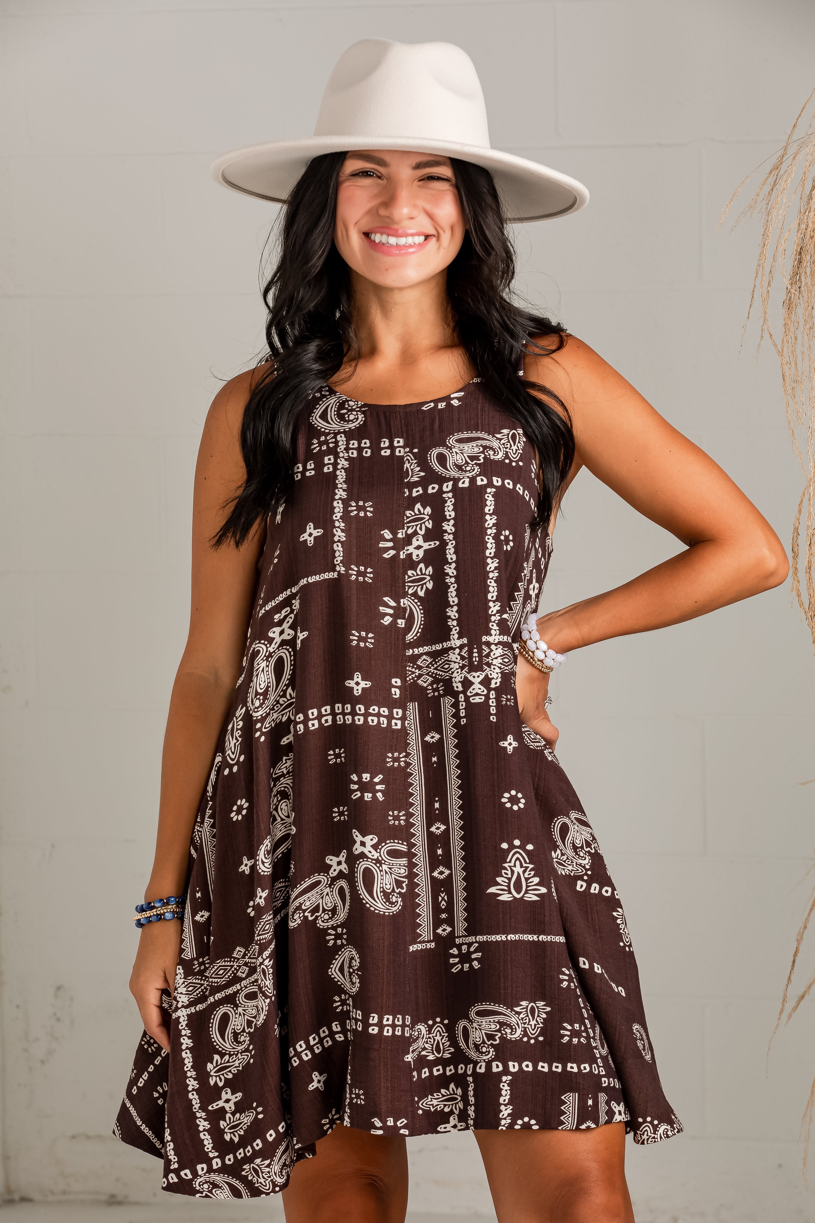 Desert Moon Brown Print Mini Dress