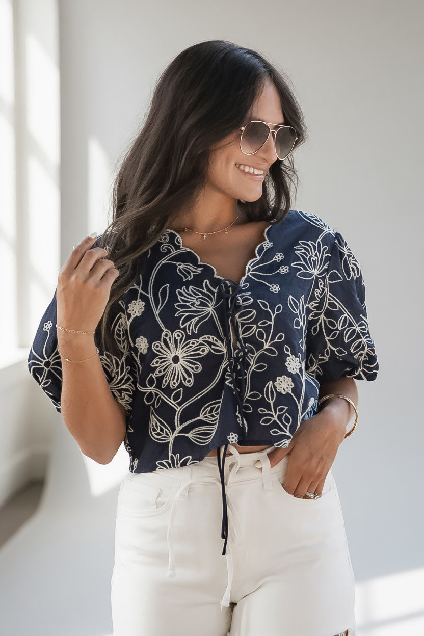 Dressed For It Floral Embroidered Blouse