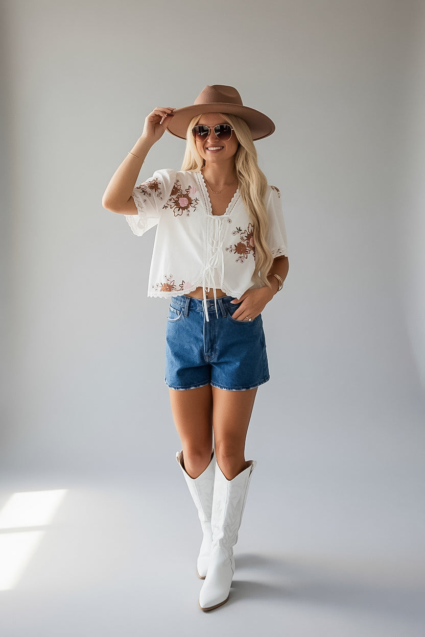 Wildflower Wishes White Embroidered Blouse