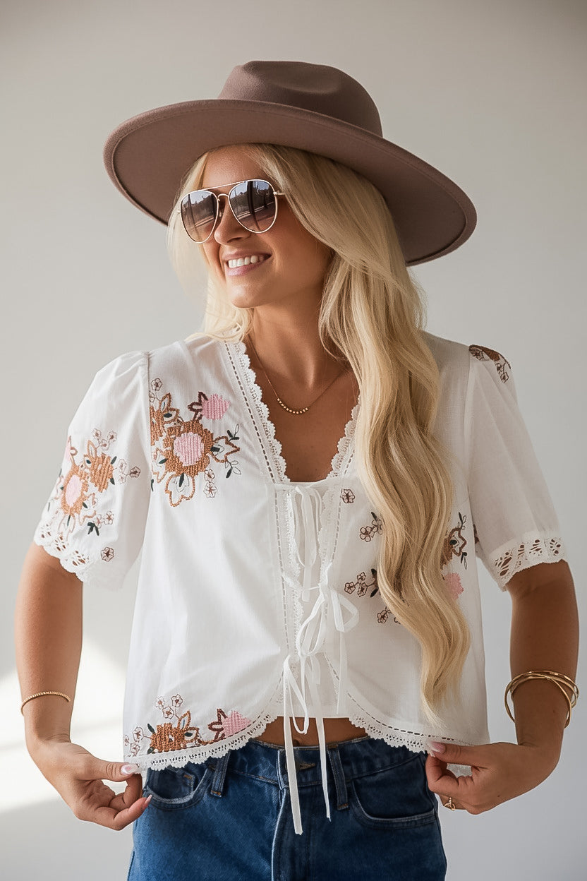 Wildflower Wishes White Embroidered Blouse