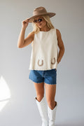 Lucky Trails Cream Embroidered Tank