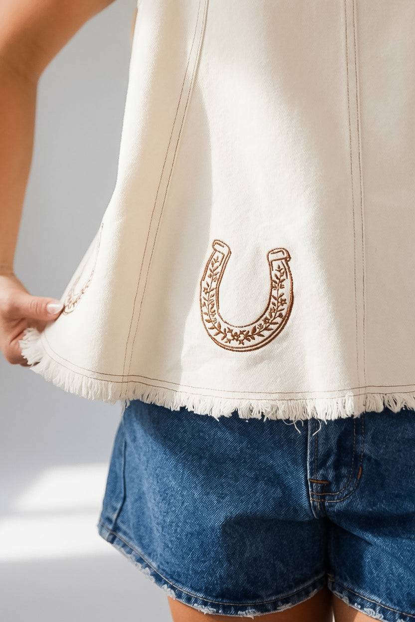 Lucky Trails Cream Embroidered Tank