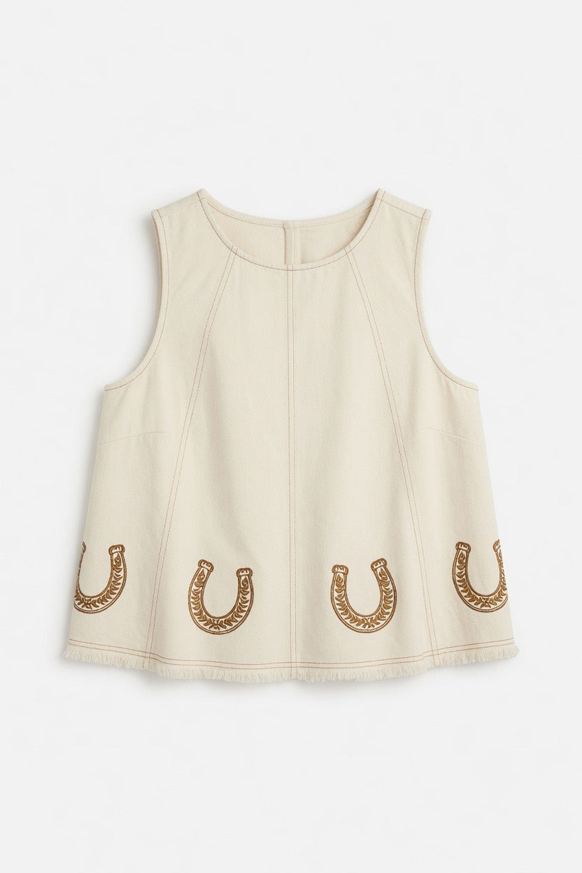 Lucky Trails Cream Embroidered Tank
