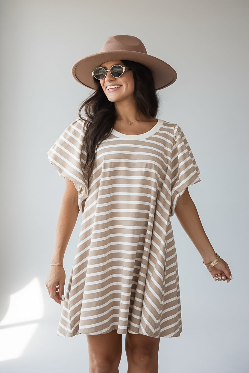 Sweet Seasons Striped Puff Sleeve Mini Dress