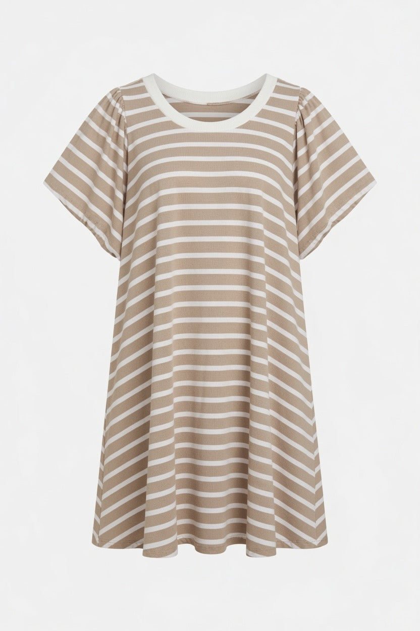 Sweet Seasons Striped Puff Sleeve Mini Dress