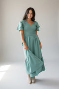 She Means Business Sage Smocked Midi Dress