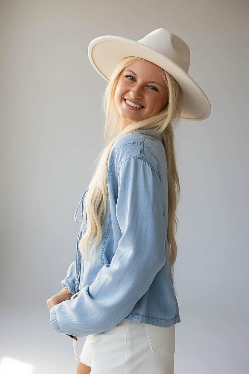 The Latest Tie-Front Lightweight Denim Blouse