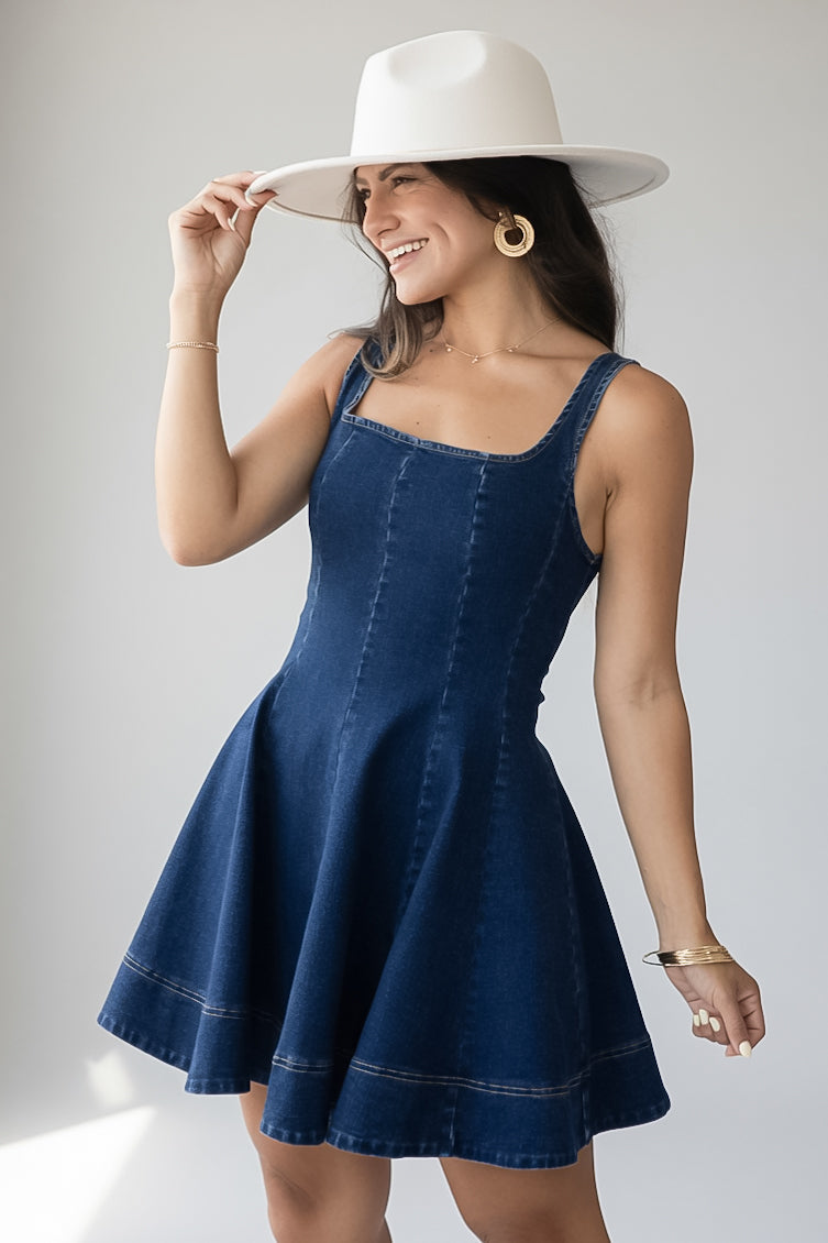 Know It All Dark Wash Denim Mini Dress