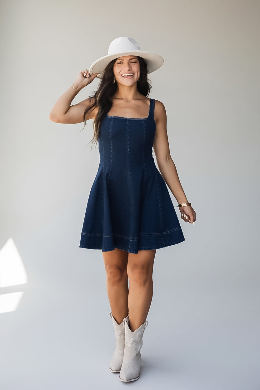 Know It All Dark Wash Denim Mini Dress