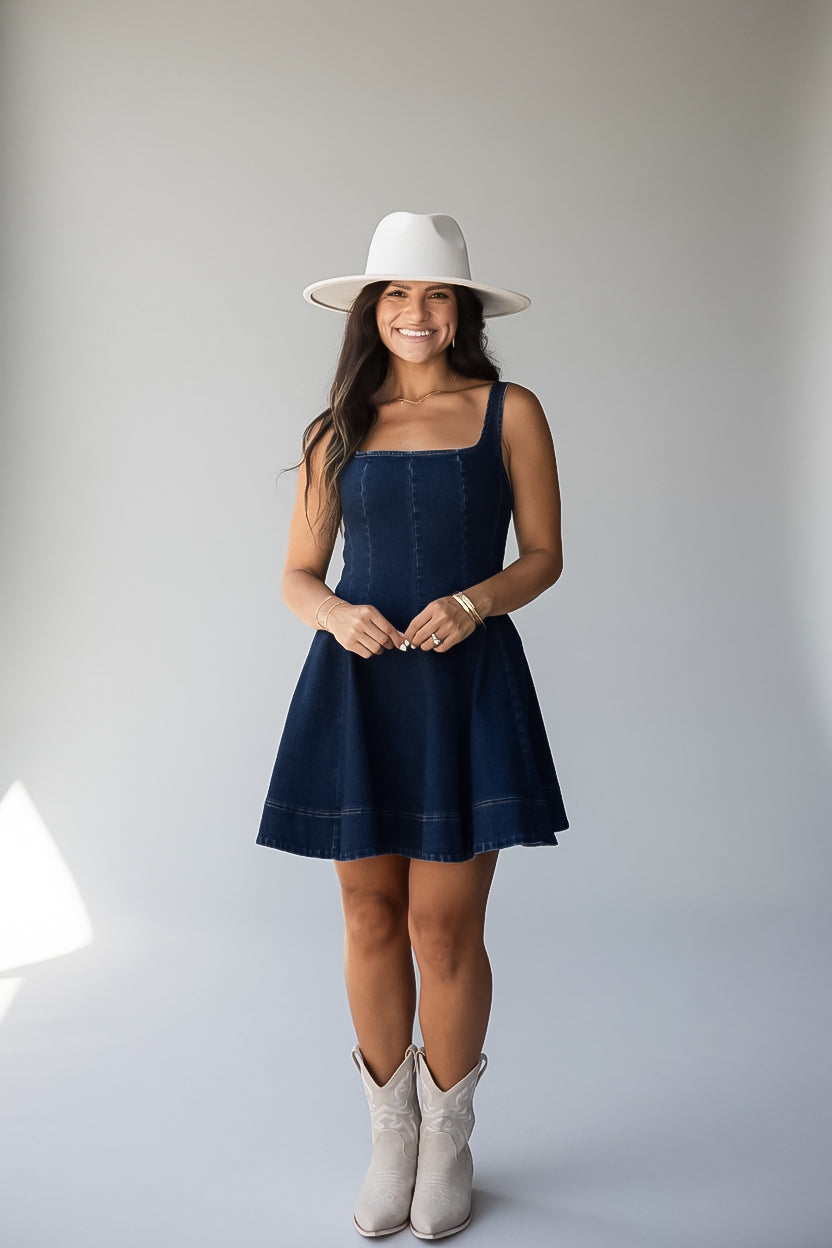 Know It All Dark Wash Denim Mini Dress