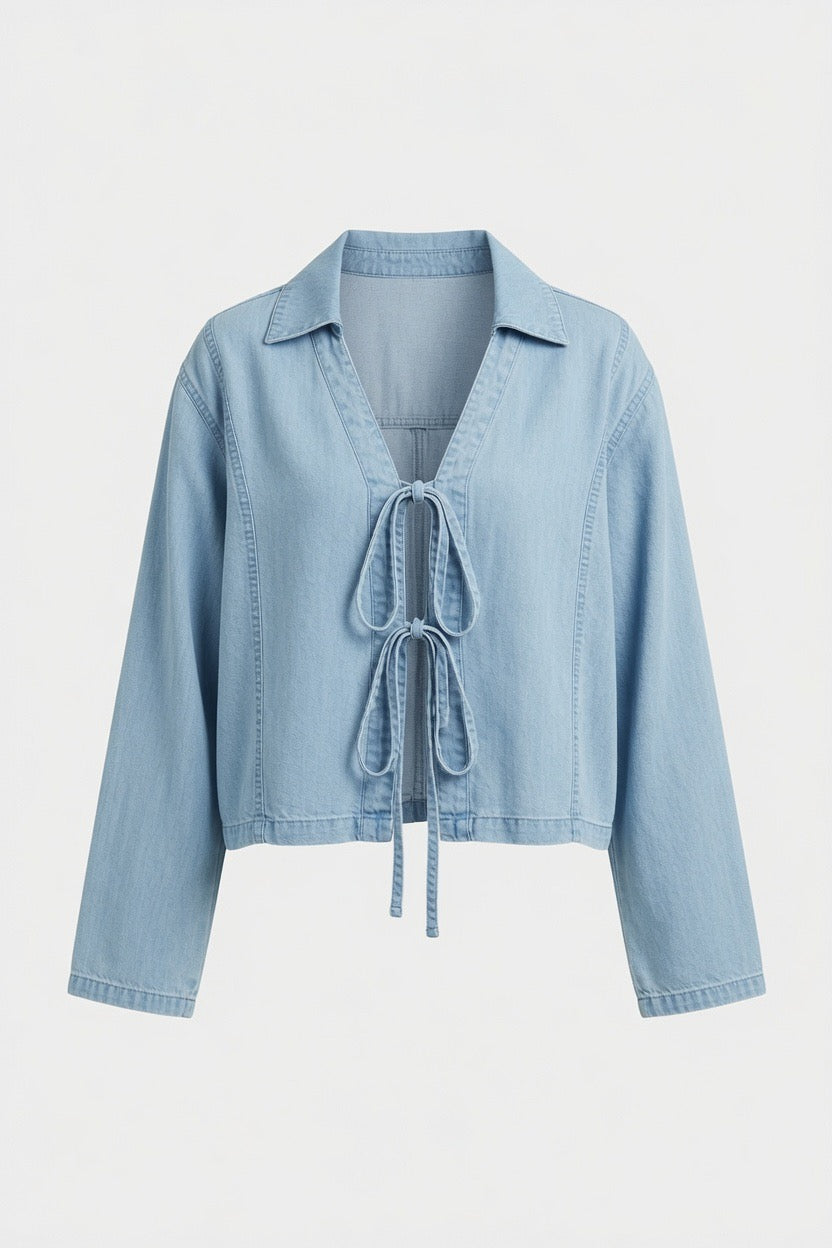 The Latest Tie-Front Lightweight Denim Blouse