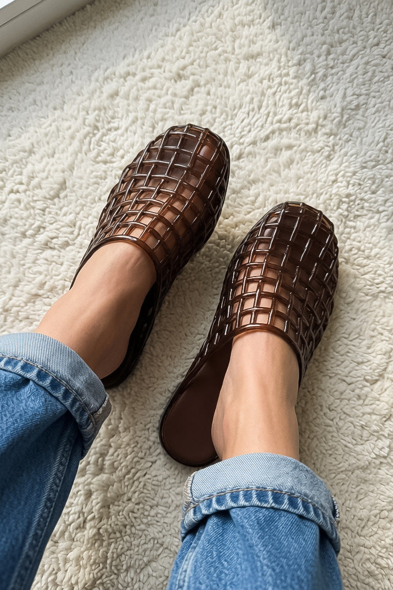 Harvest Market Brown Jelly Cage Mule Flats