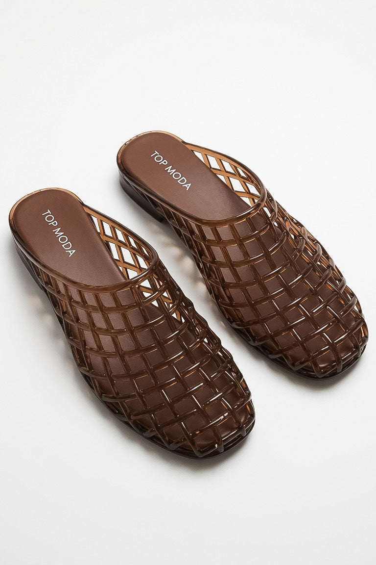 Harvest Market Brown Jelly Cage Mule Flats