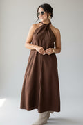 Autumn Stroll Brown Button Front Midi Dress