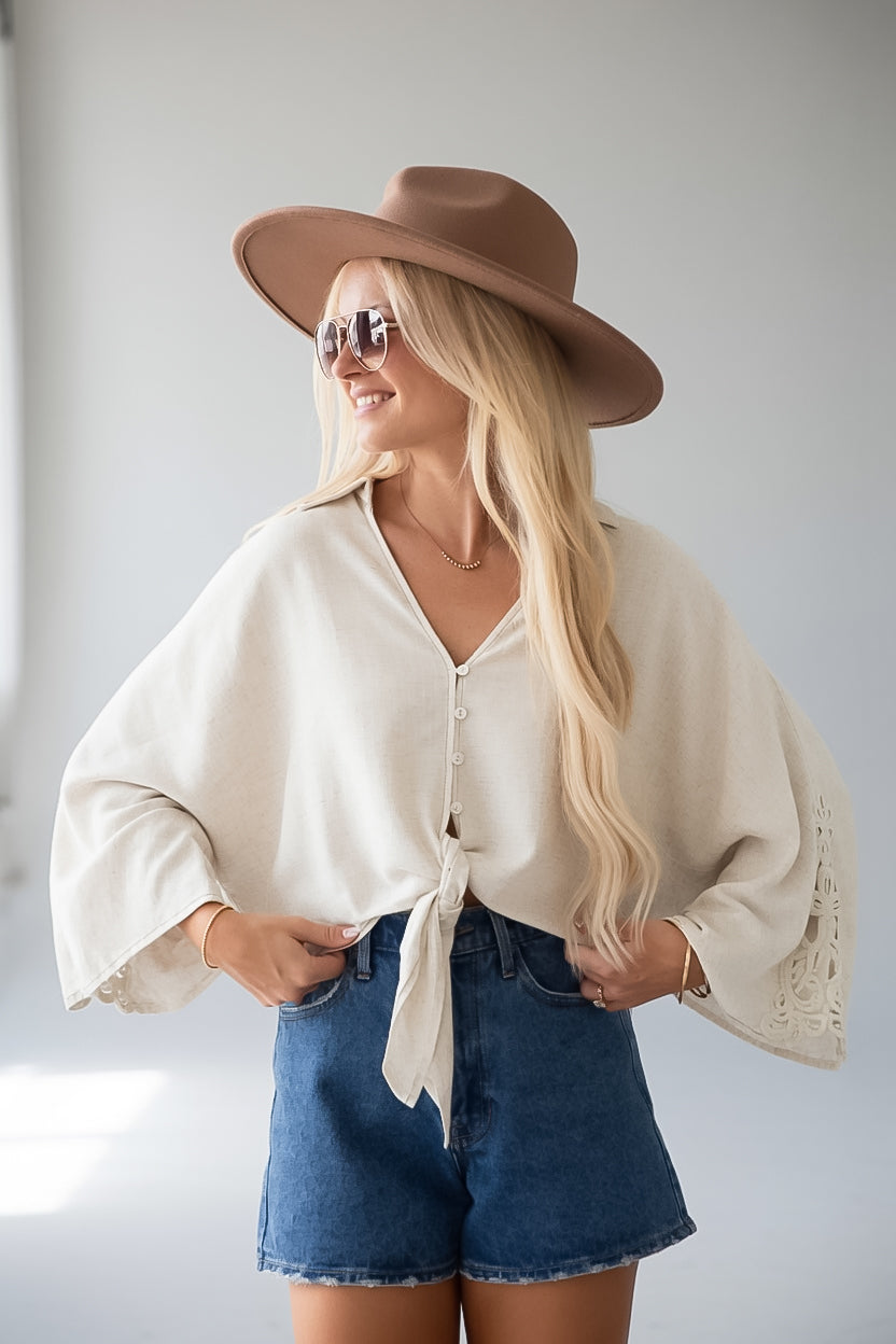 All The Better Natural Linen Button-Up Blouse
