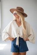 All The Better Natural Linen Button-Up Blouse