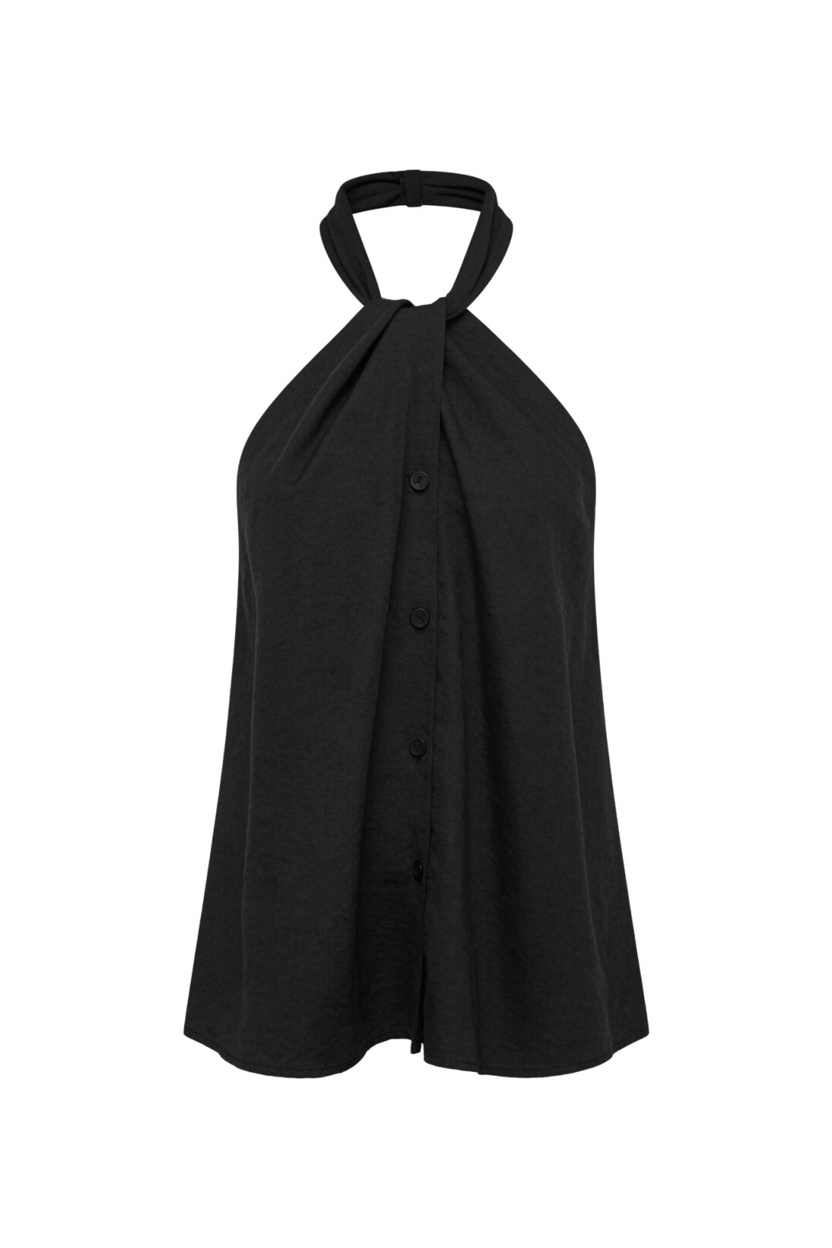Simply Sophisticated Black Button-Up Halter Tank