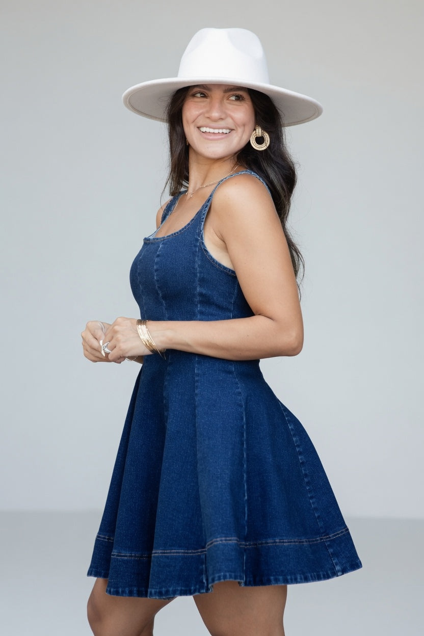 Know It All Dark Wash Denim Mini Dress