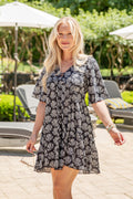 Season Of Bliss Shell Print Black Mini Dress