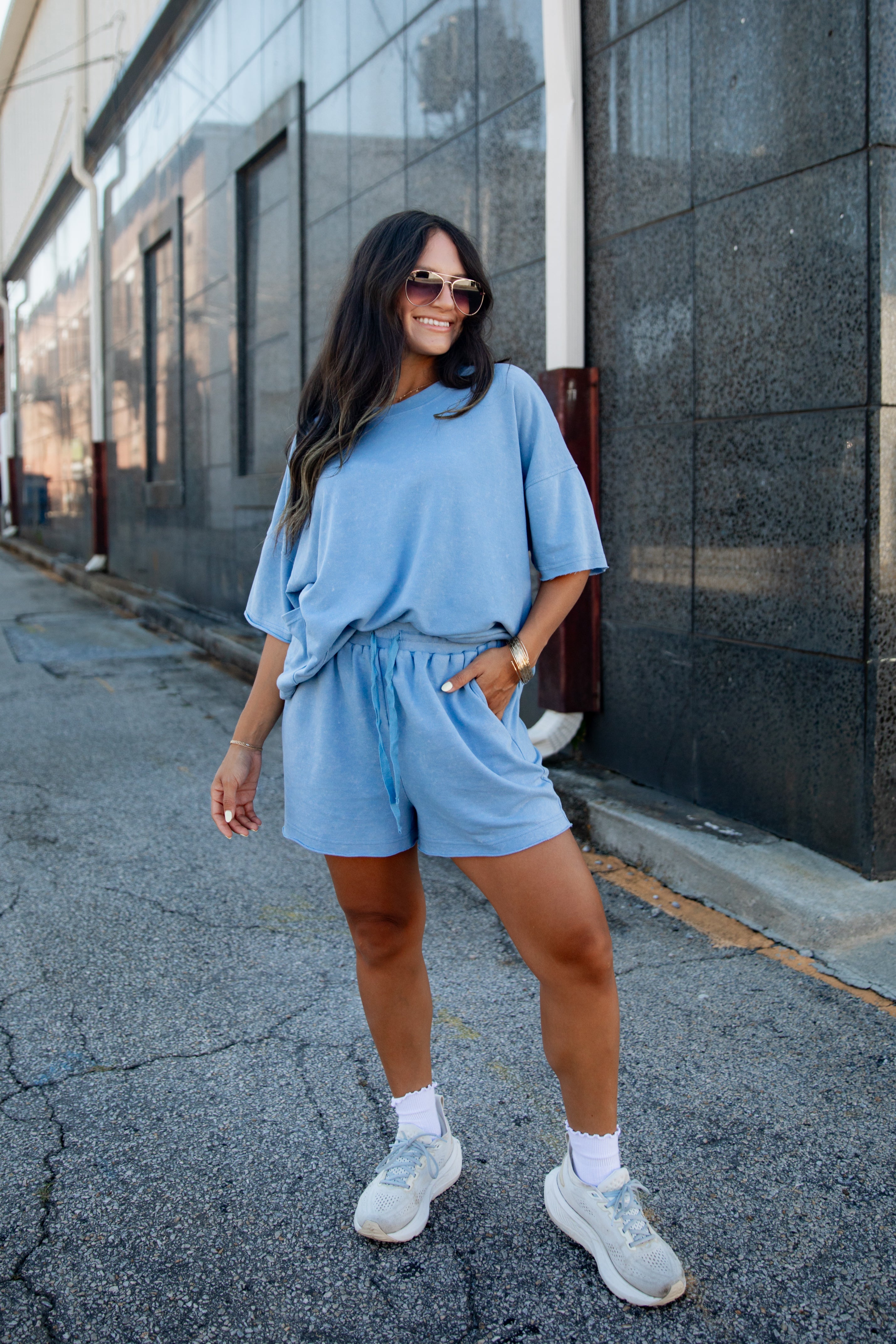 Little Details Drawstring Blue Lounge Shorts