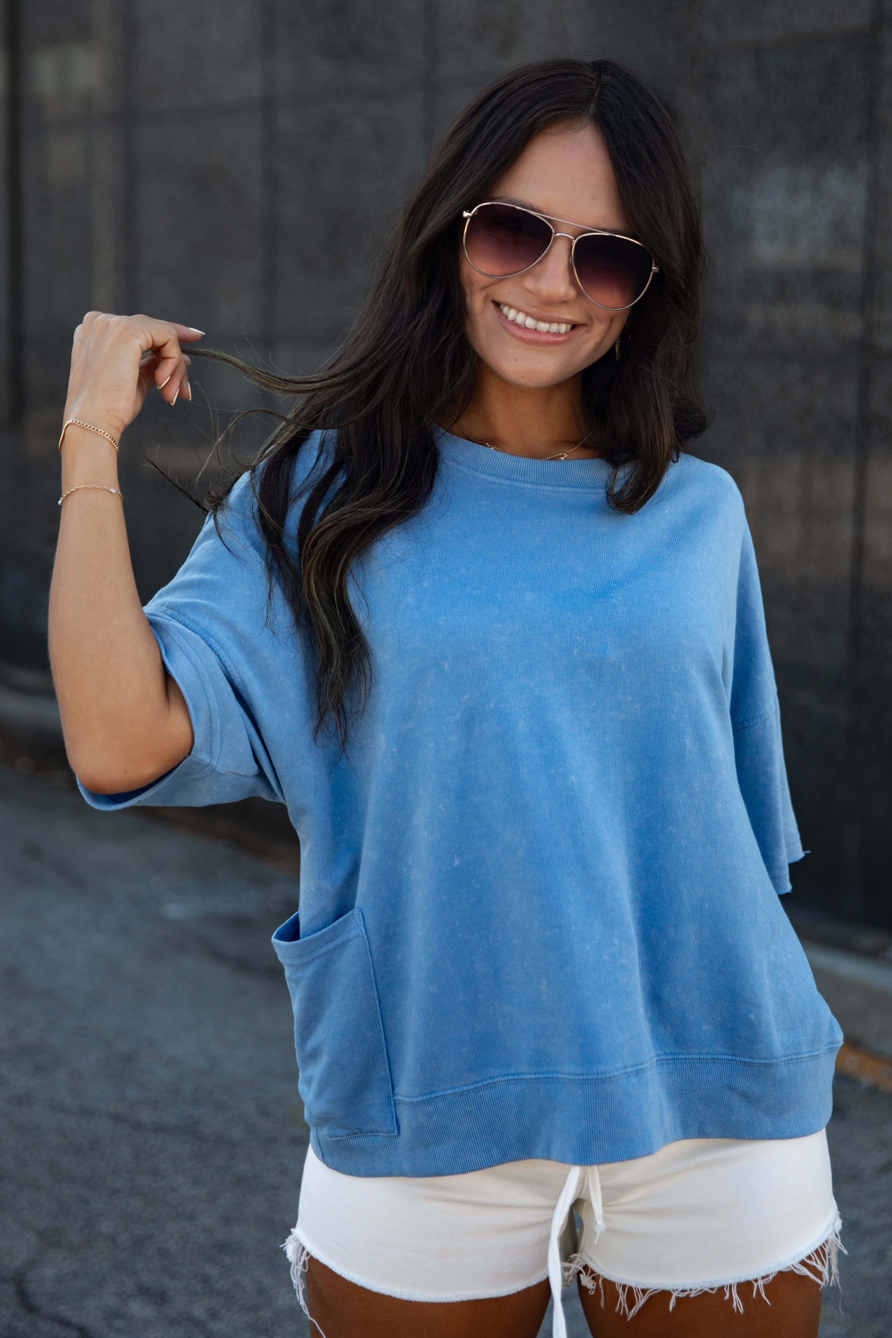 Little Details Basic Blue Top