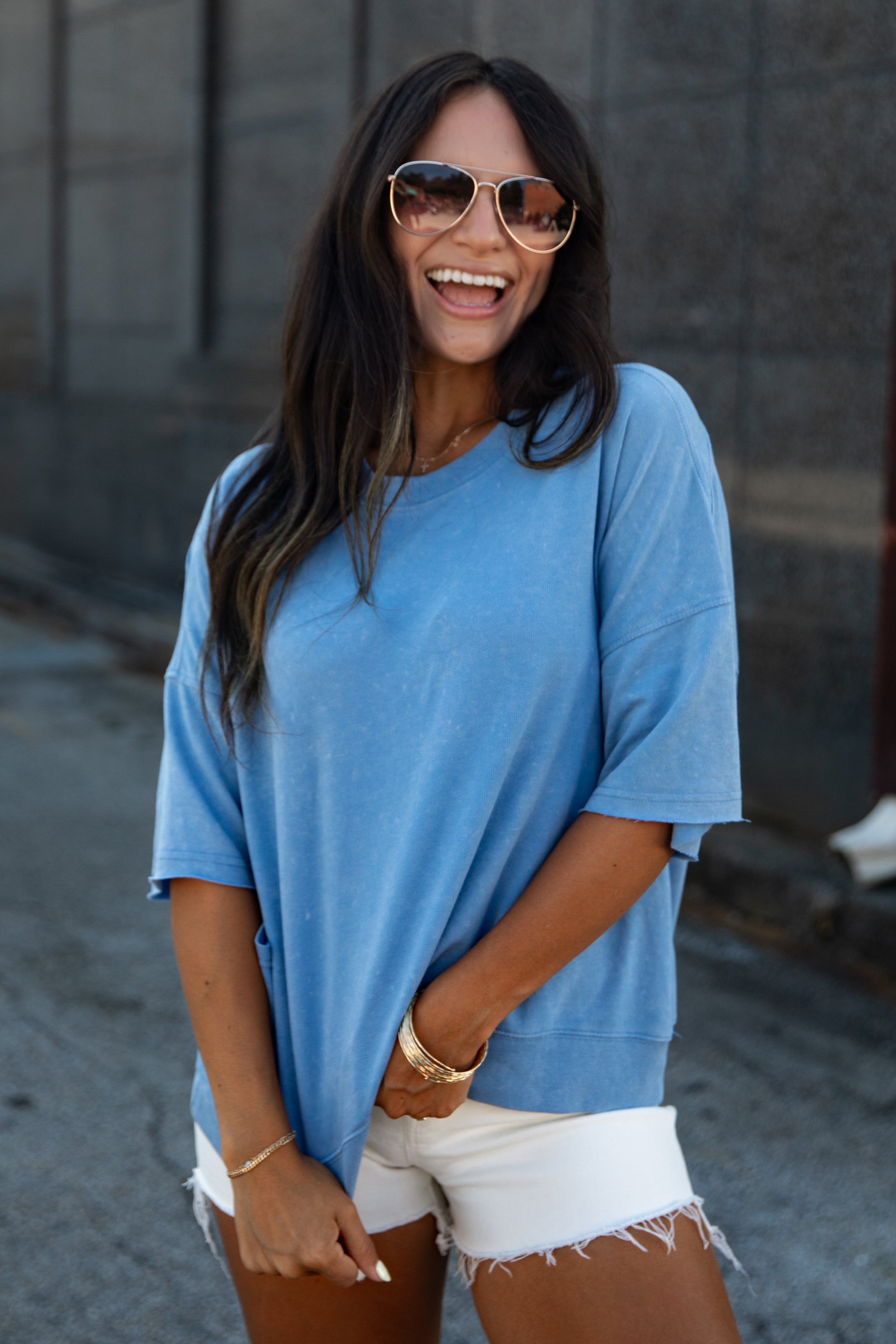 Little Details Basic Blue Top