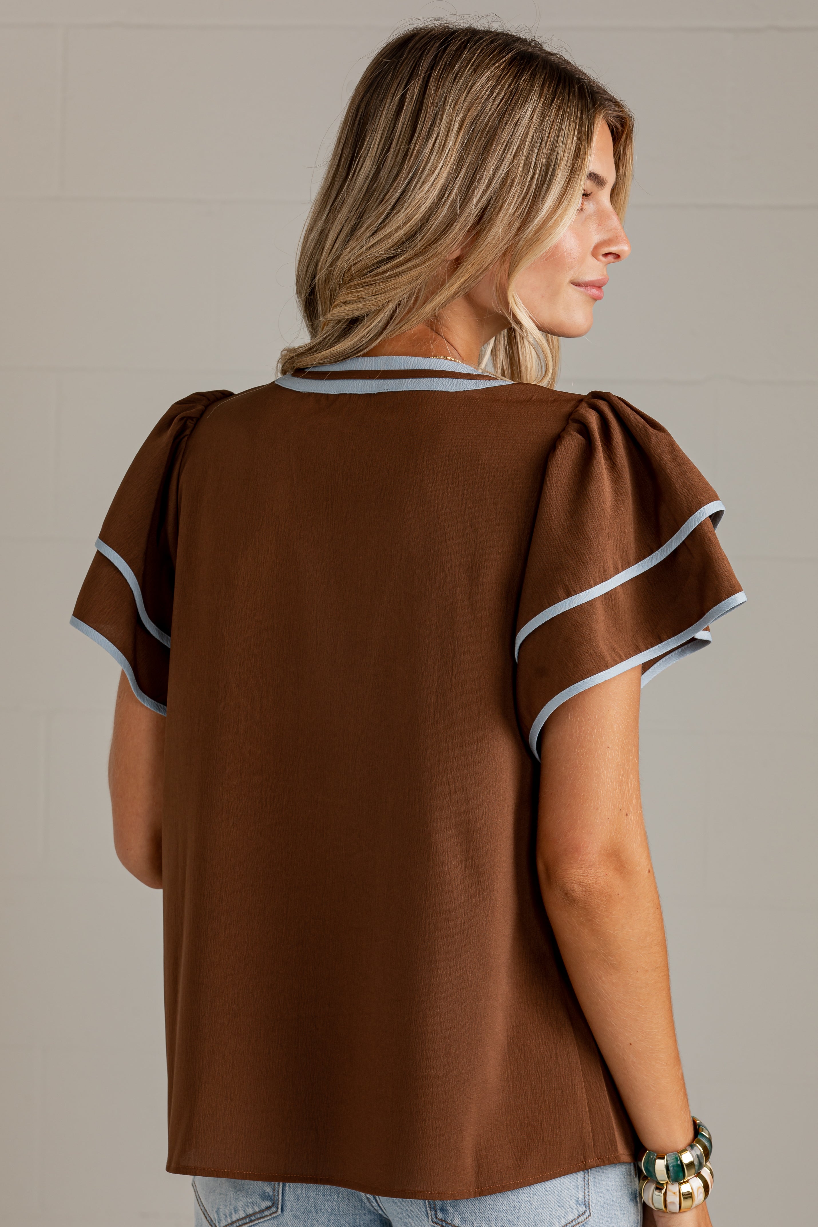 Golden Prairie Brown Embroidered Top