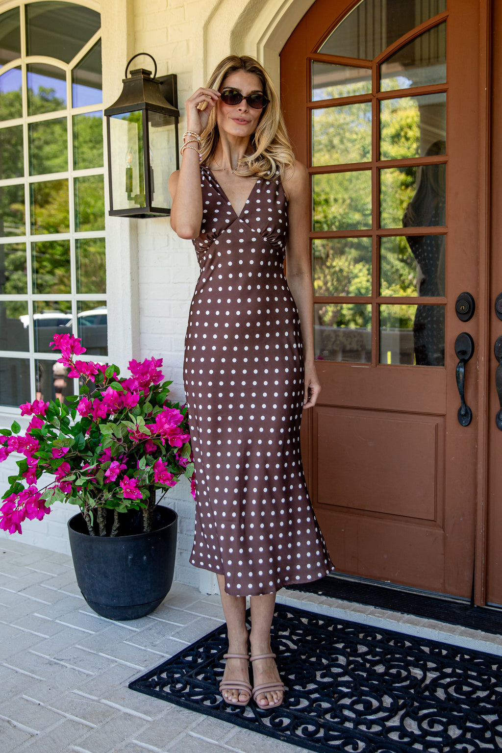 Unapologetically Her Brown Polka Dot Midi Dress