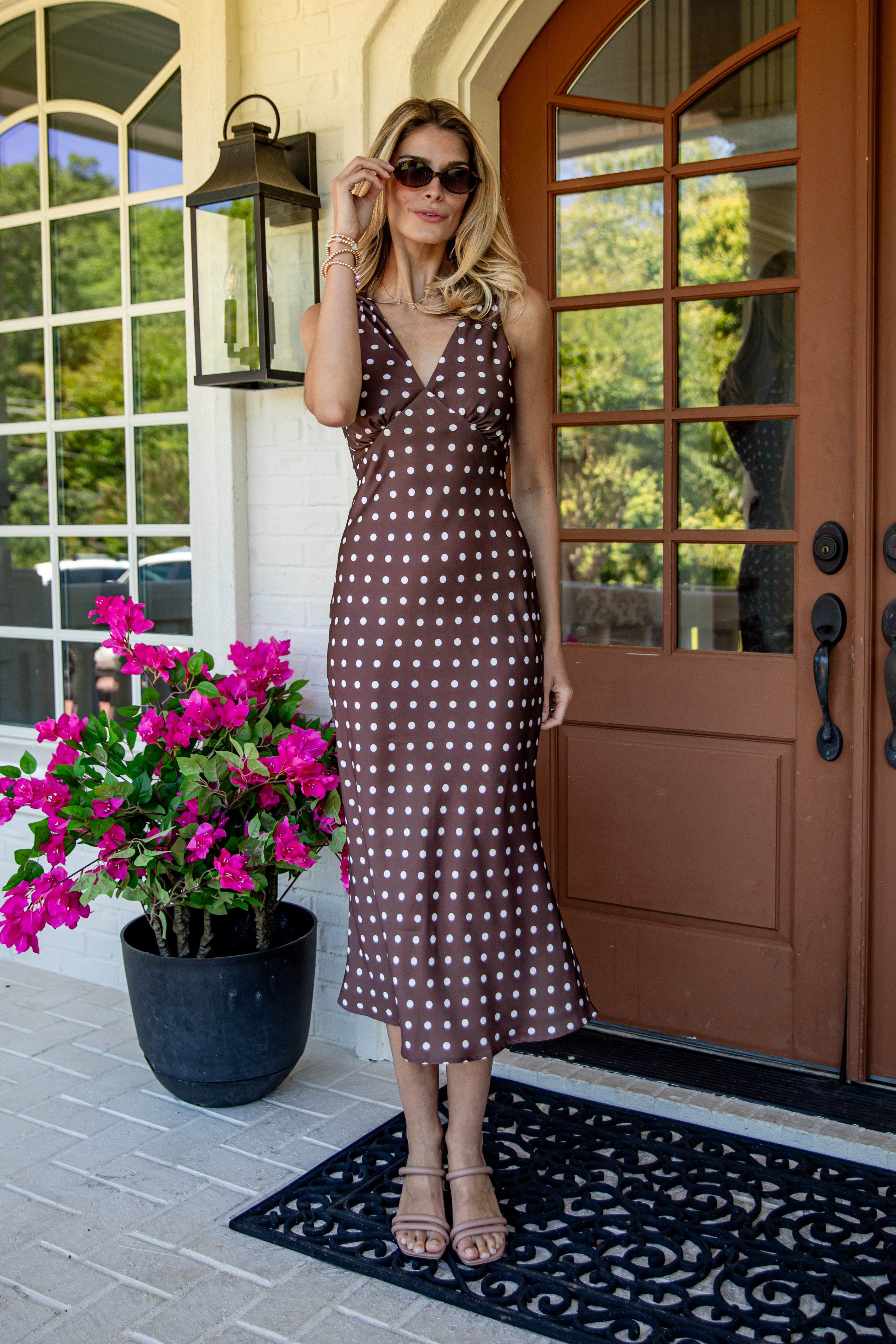 Unapologetically Her Brown Polka Dot Midi Dress