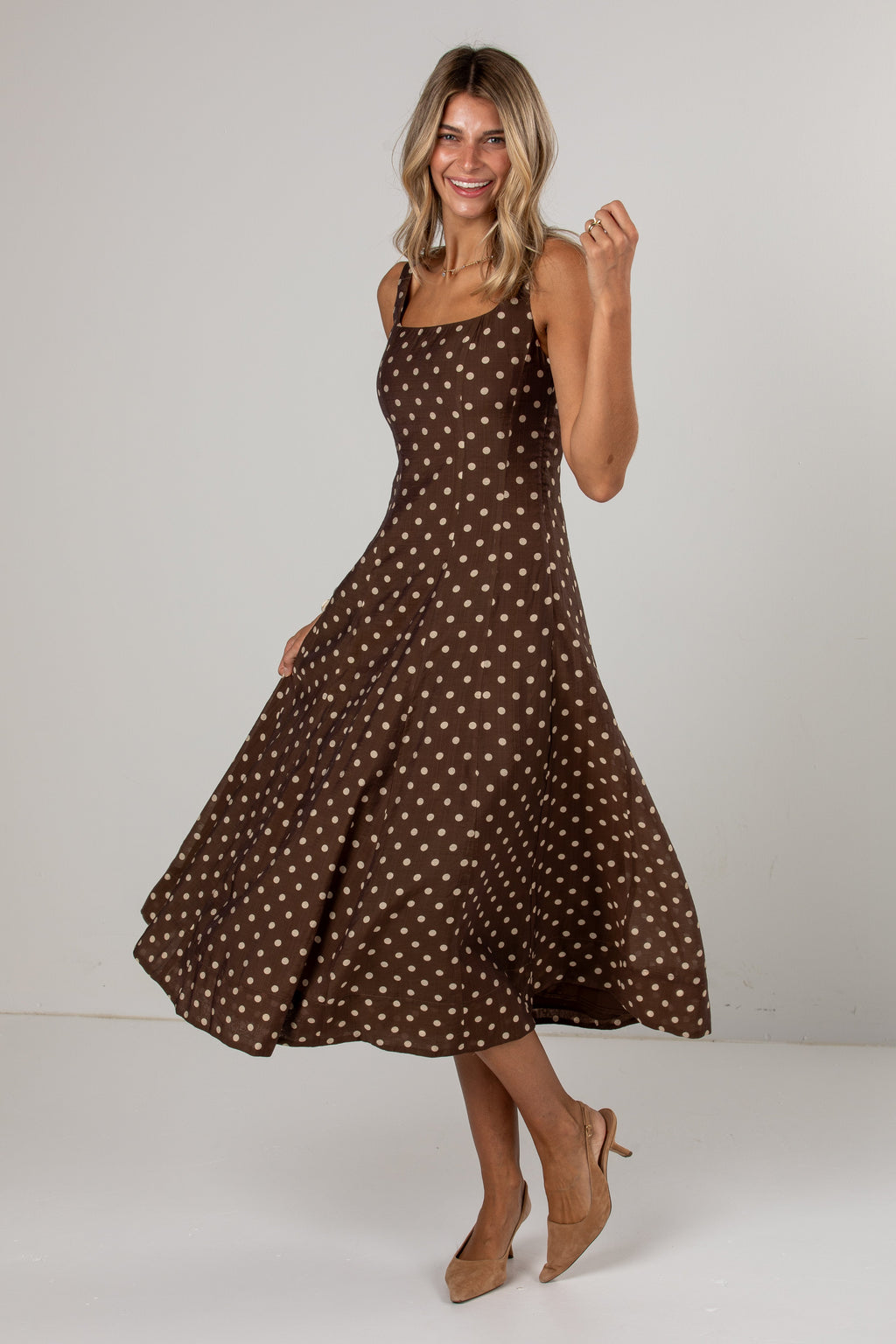 Sweetest Devotion Polka Dot Brown Midi Dress