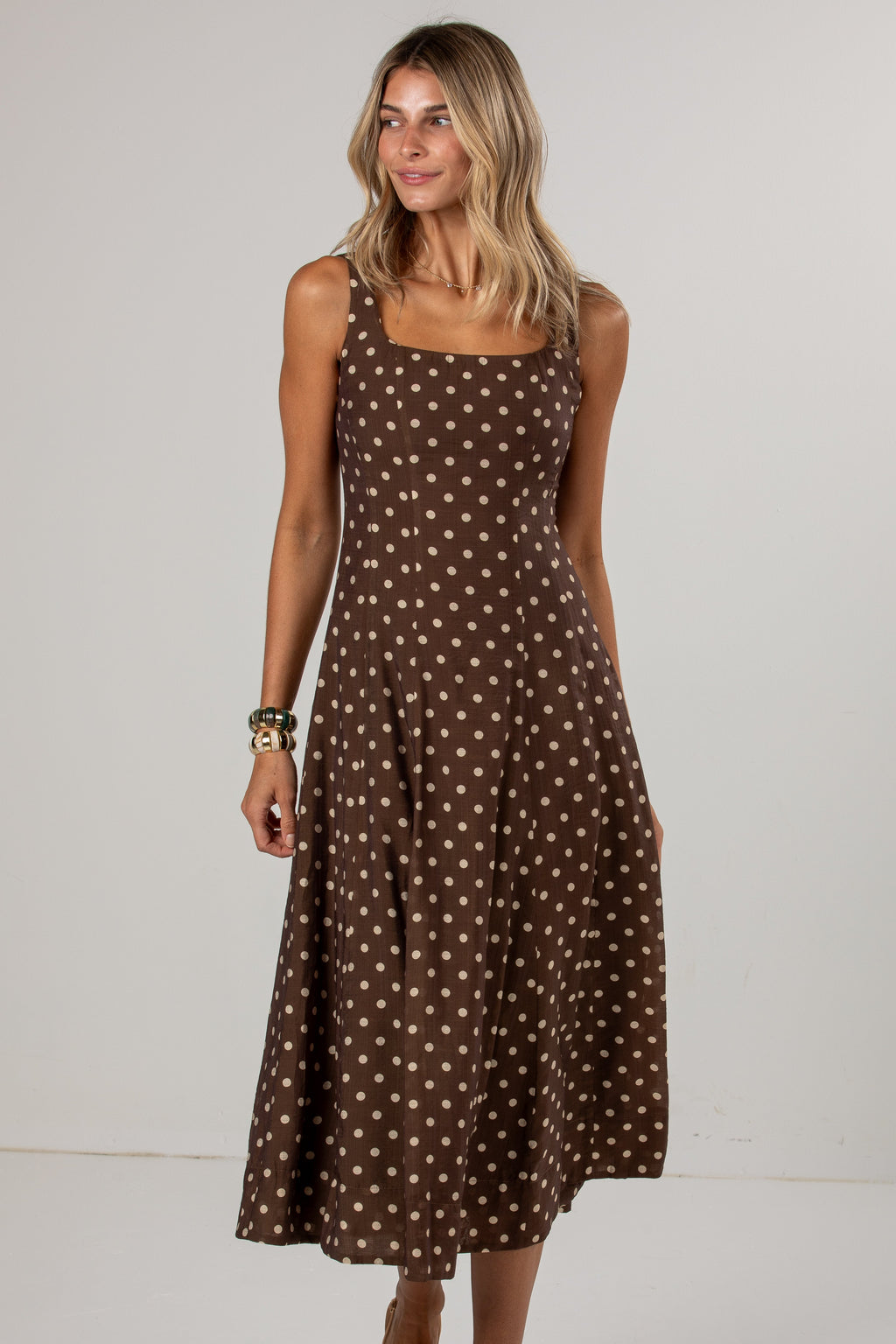 Sweetest Devotion Polka Dot Brown Midi Dress