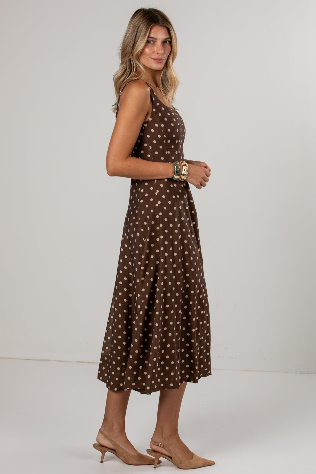 Sweetest Devotion Polka Dot Brown Midi Dress