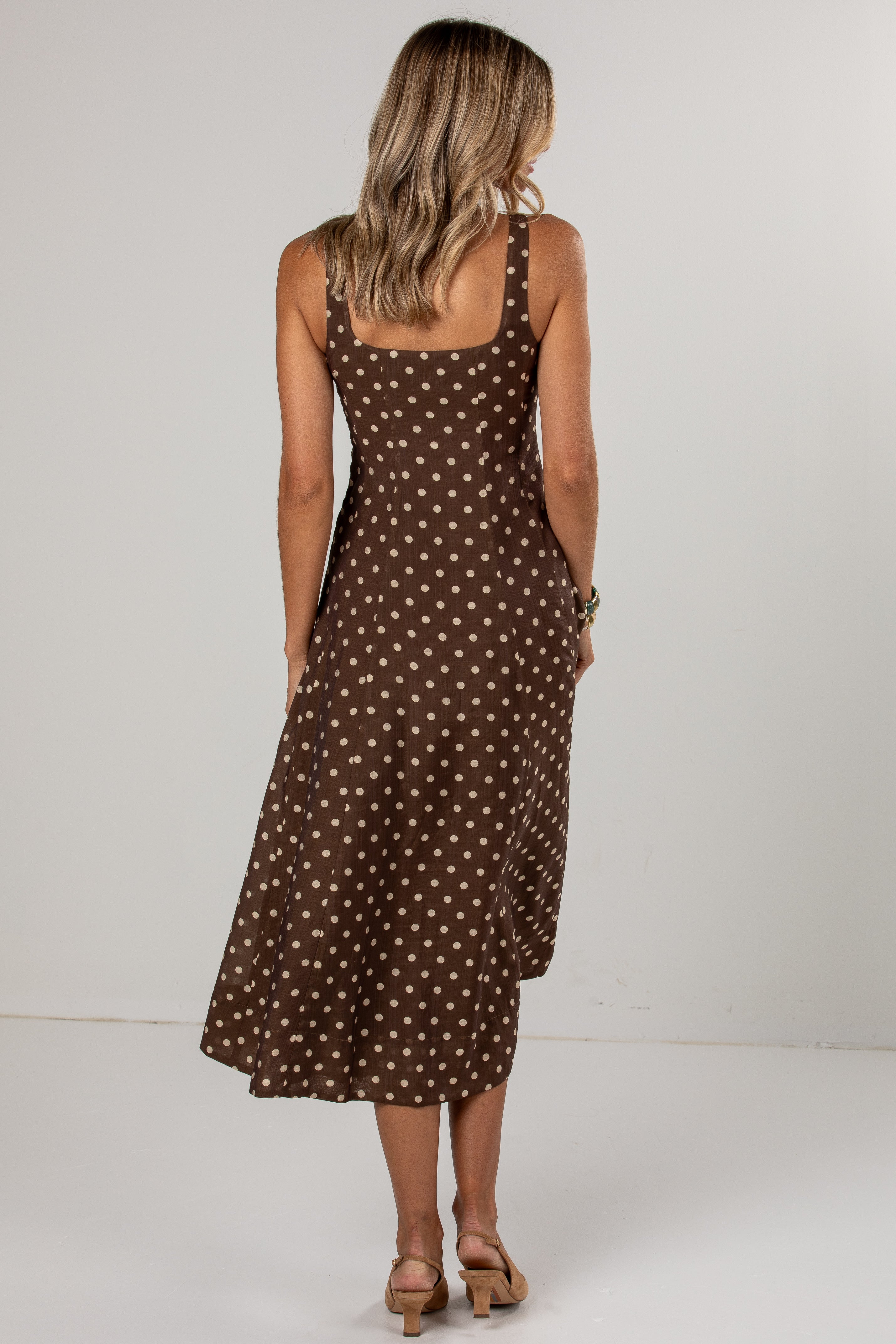 Sweetest Devotion Polka Dot Brown Midi Dress