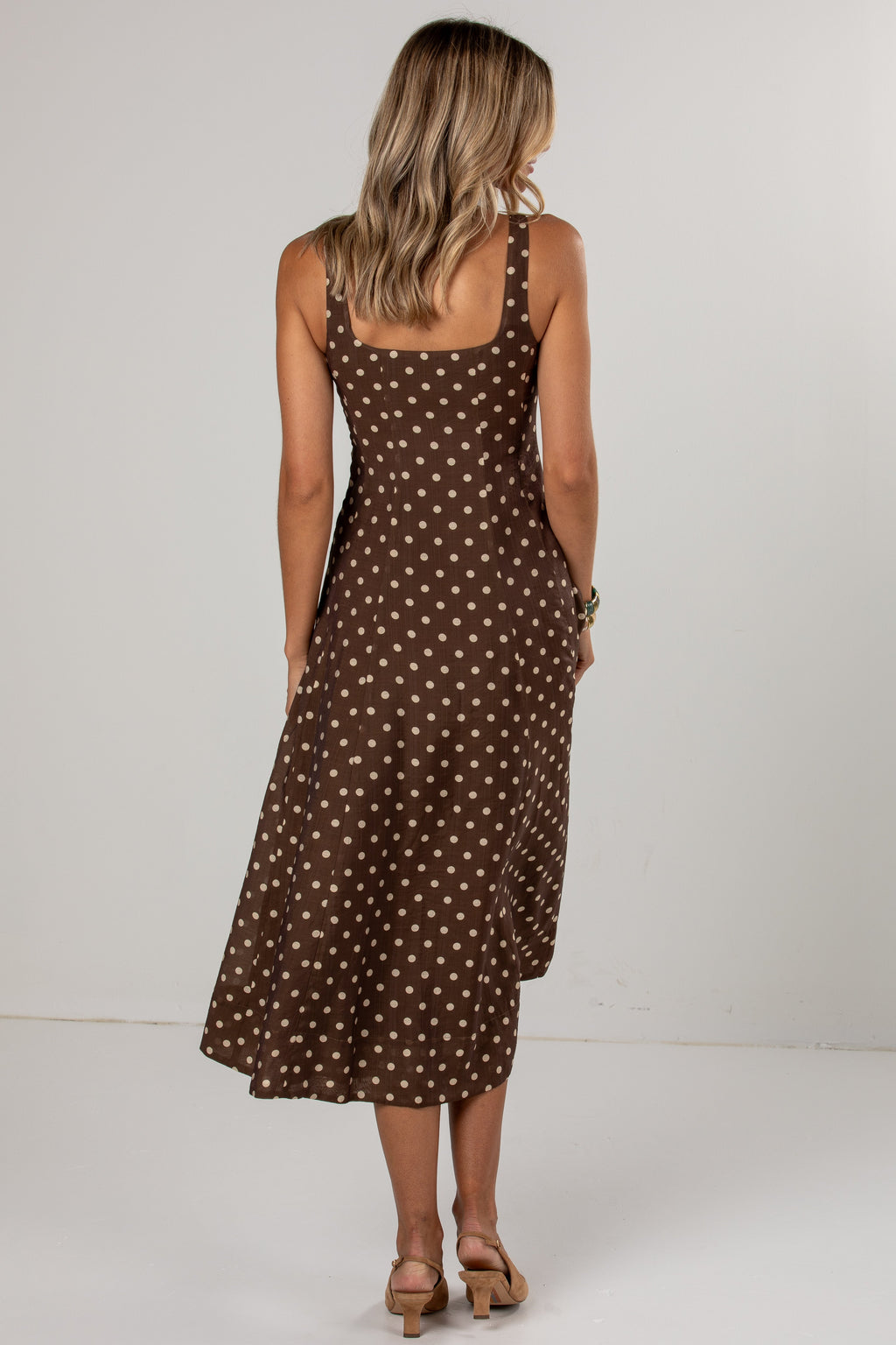 Sweetest Devotion Polka Dot Brown Midi Dress