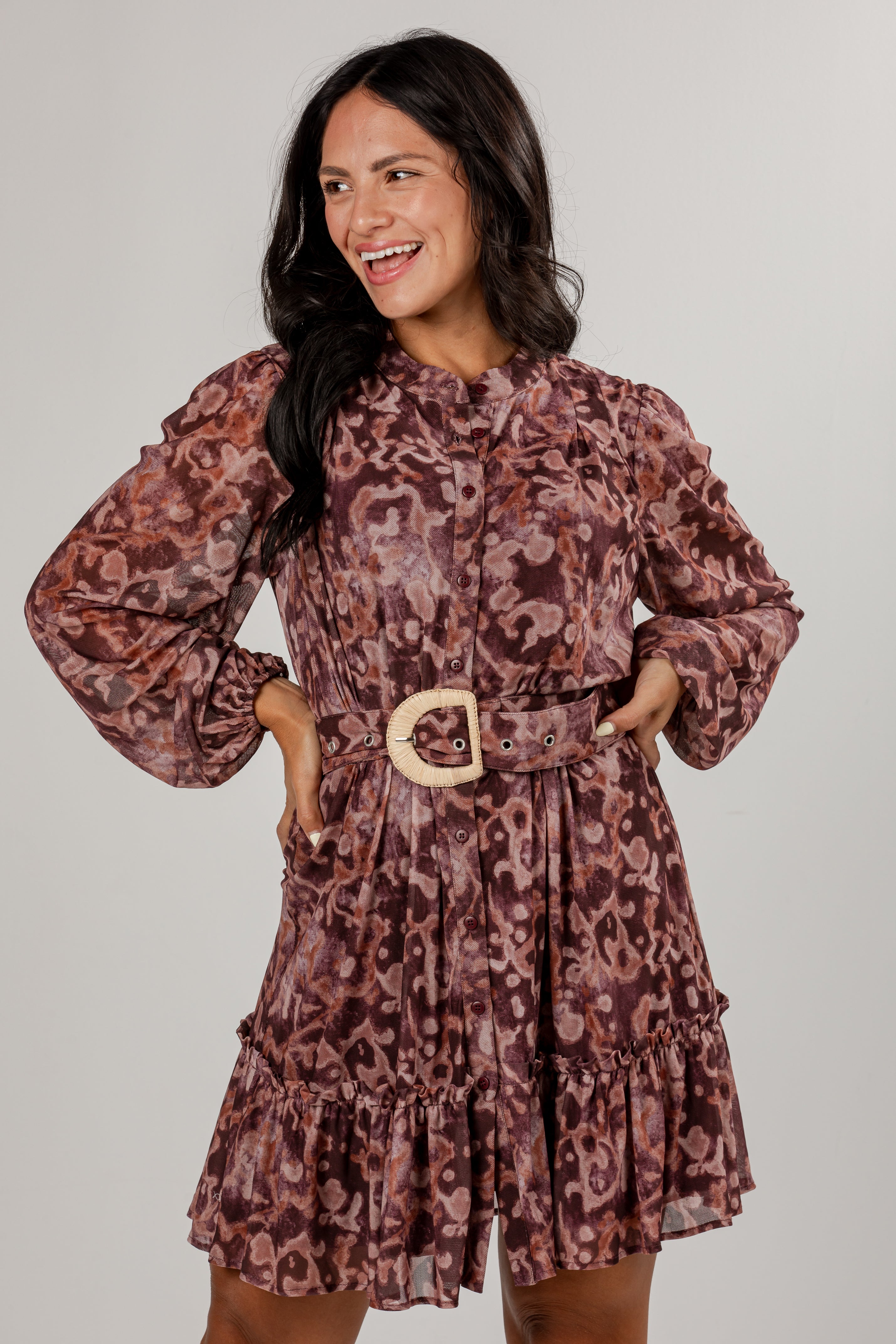 Autumn Romance Burgundy Floral Mini Dress