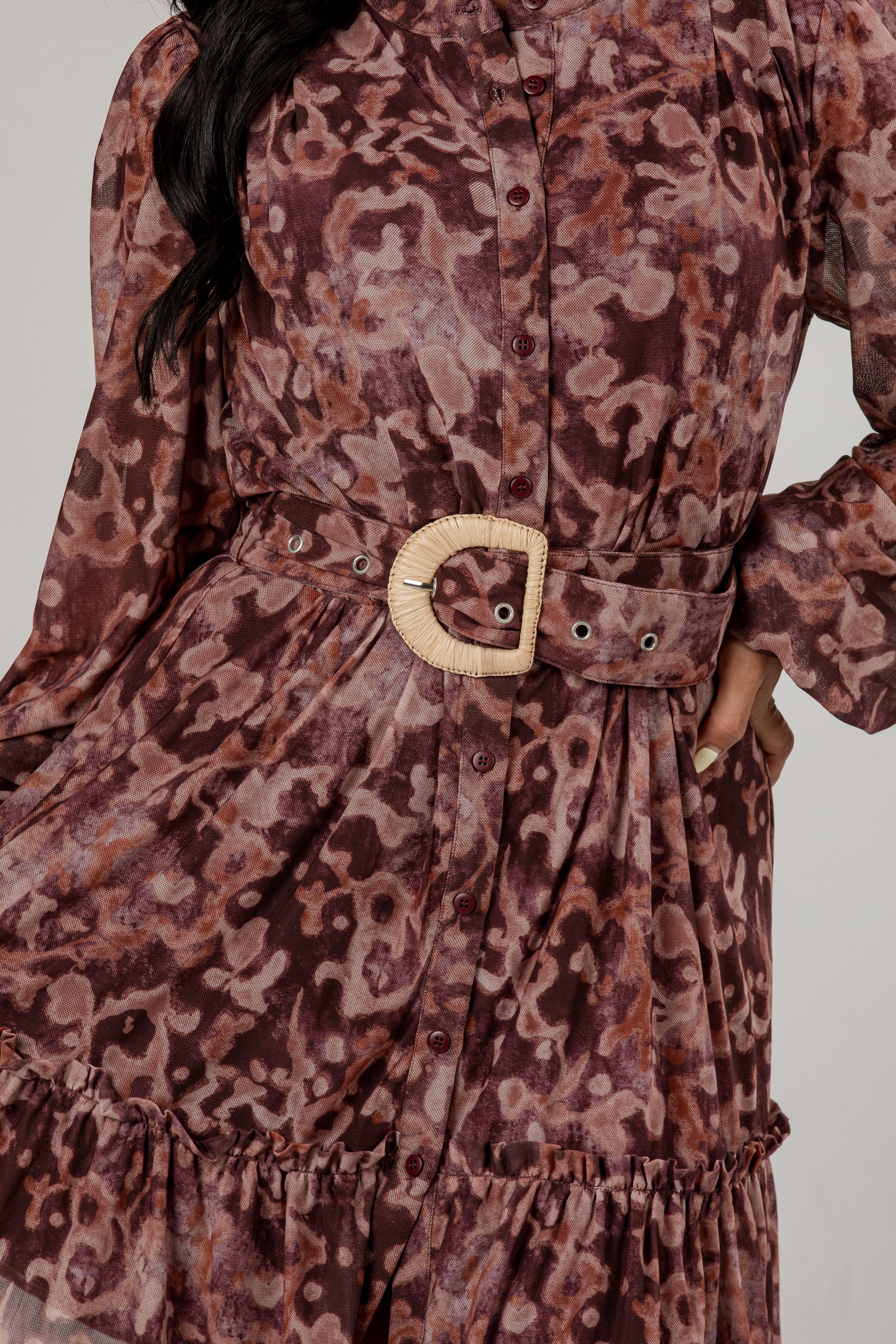Autumn Romance Burgundy Floral Mini Dress