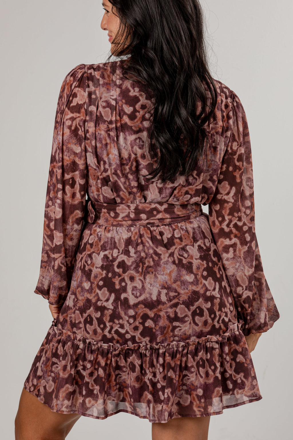 Autumn Romance Burgundy Floral Mini Dress