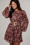 Autumn Romance Burgundy Floral Mini Dress
