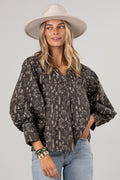Quite The Look Charcoal Floral Blouse