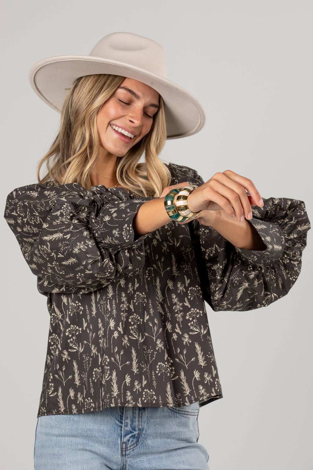 Quite The Look Charcoal Floral Blouse