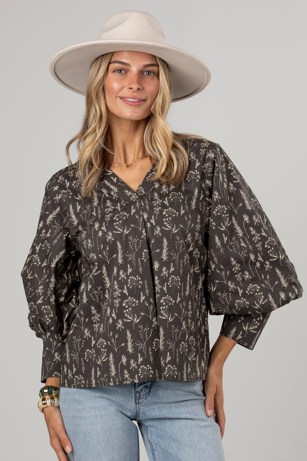 Quite The Look Charcoal Floral Blouse