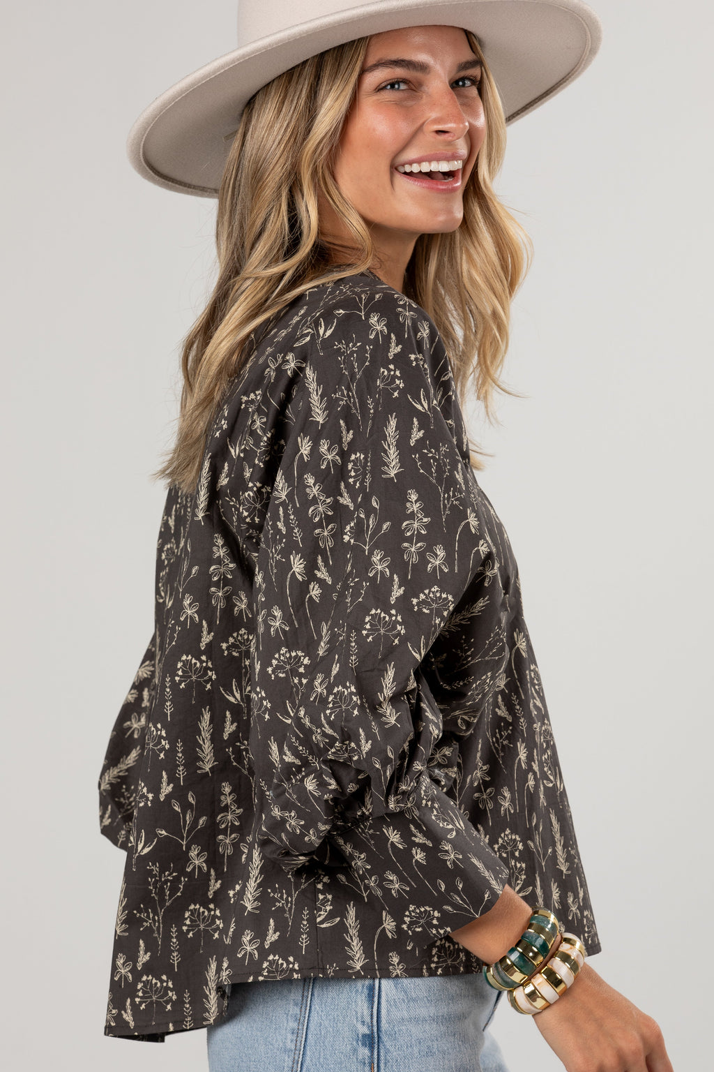 Quite The Look Charcoal Floral Blouse