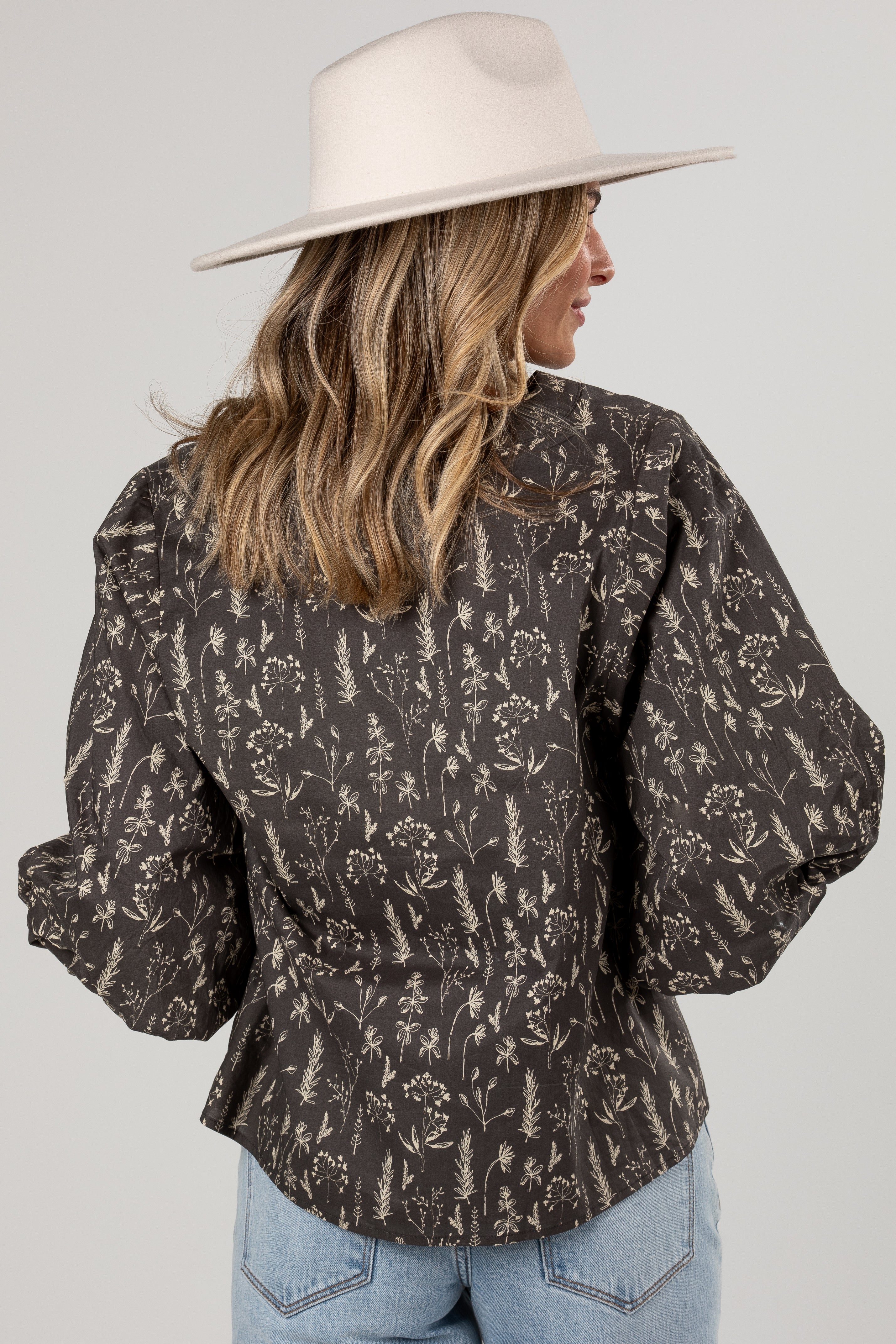 Quite The Look Charcoal Floral Blouse