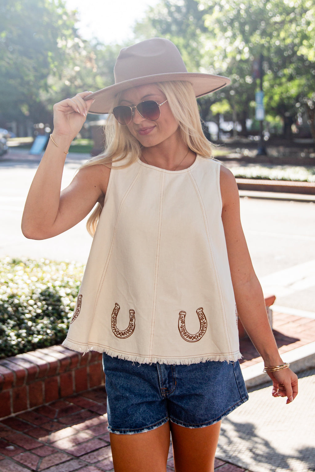 Lucky Trails Cream Embroidered Tank