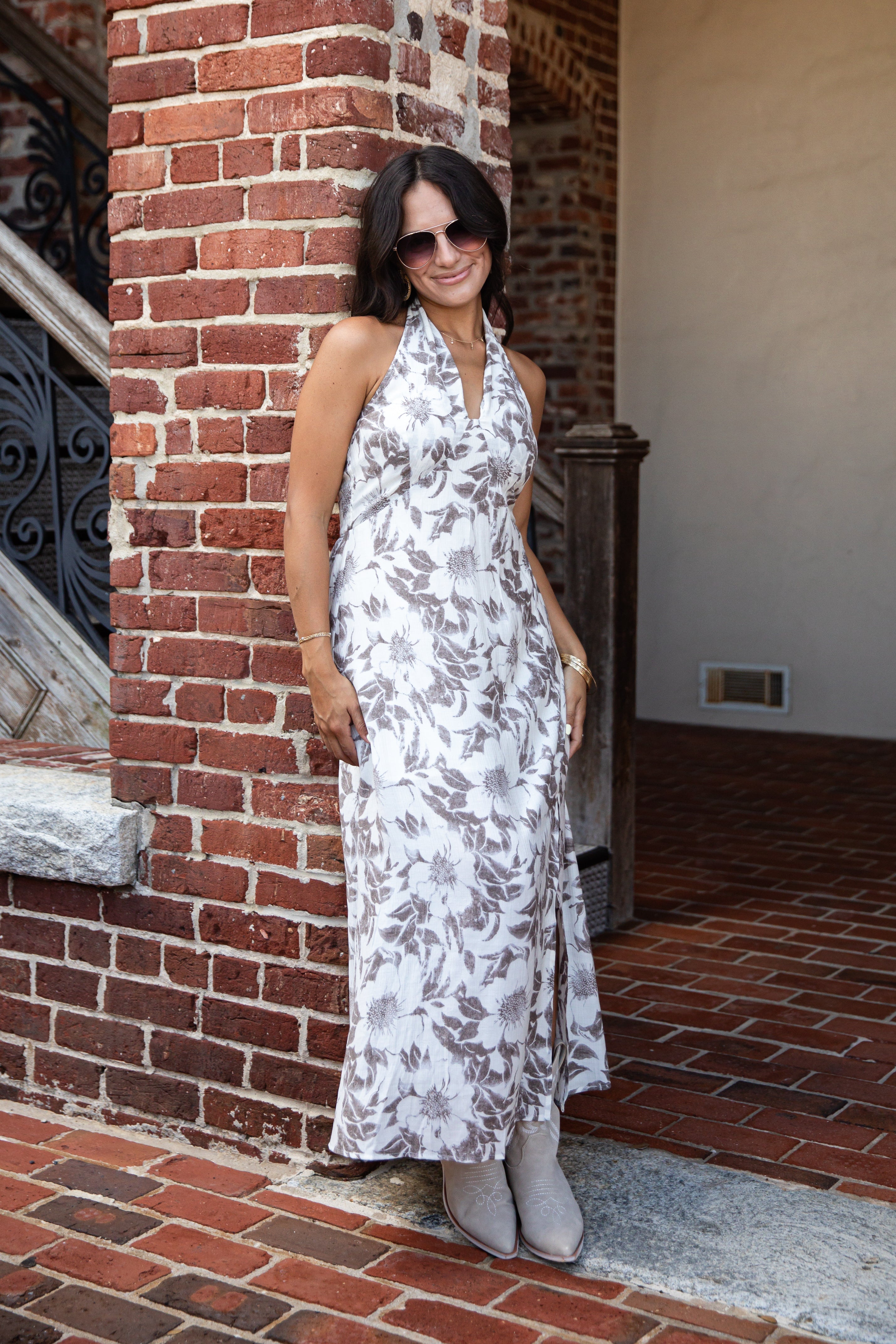 Whispering Willow Cream Floral Midi Dress