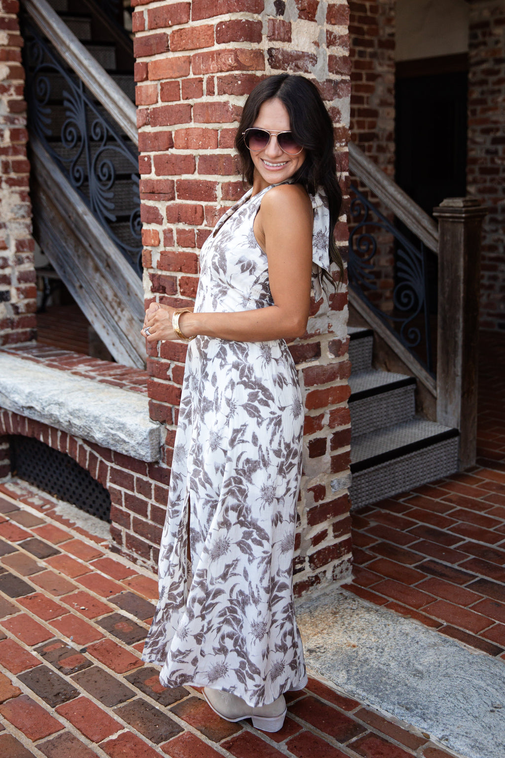 Whispering Willow Cream Floral Midi Dress